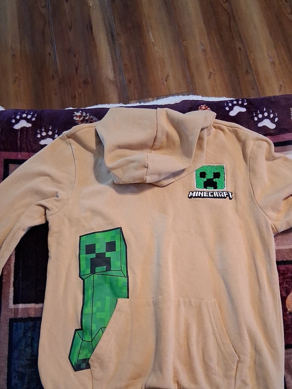 Minecraft Kids Beige Hoodie with Creeper Graphic